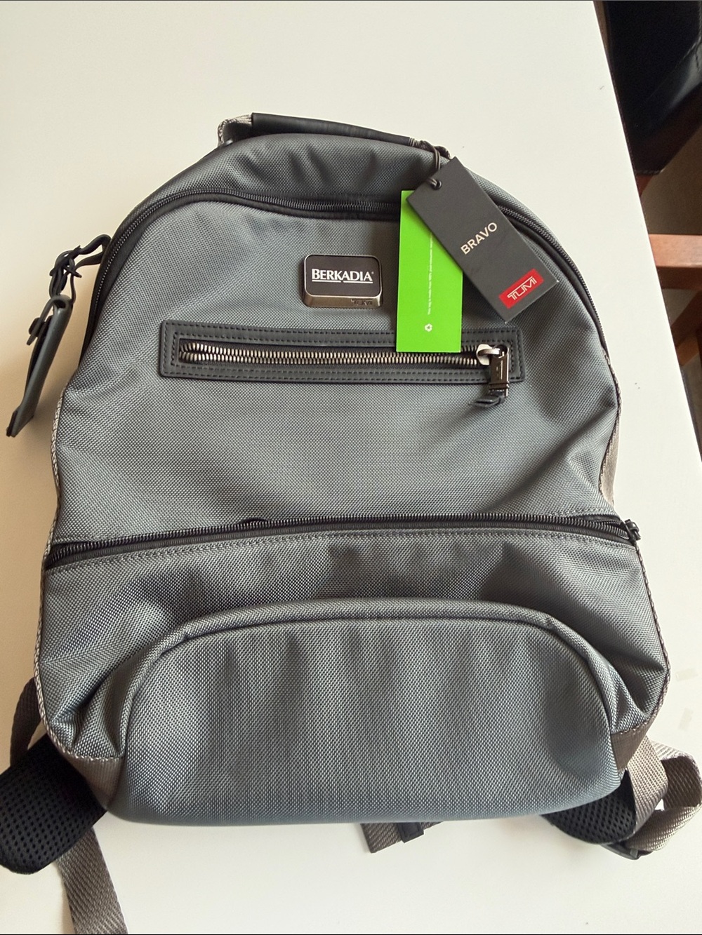 Tumi Gray Textured Compact Backpack with Front Zip Pockets
